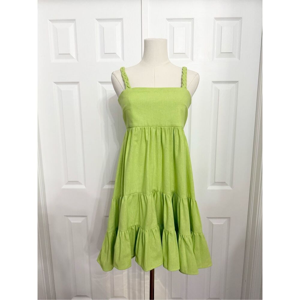 Kleid for Her Womens Lime Green Braided Tiered Julietta‎ Mini Dress Size XS